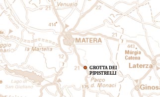 Ubicazione della Grotta dei Pipistrelli rispetto alla citt� di Matera